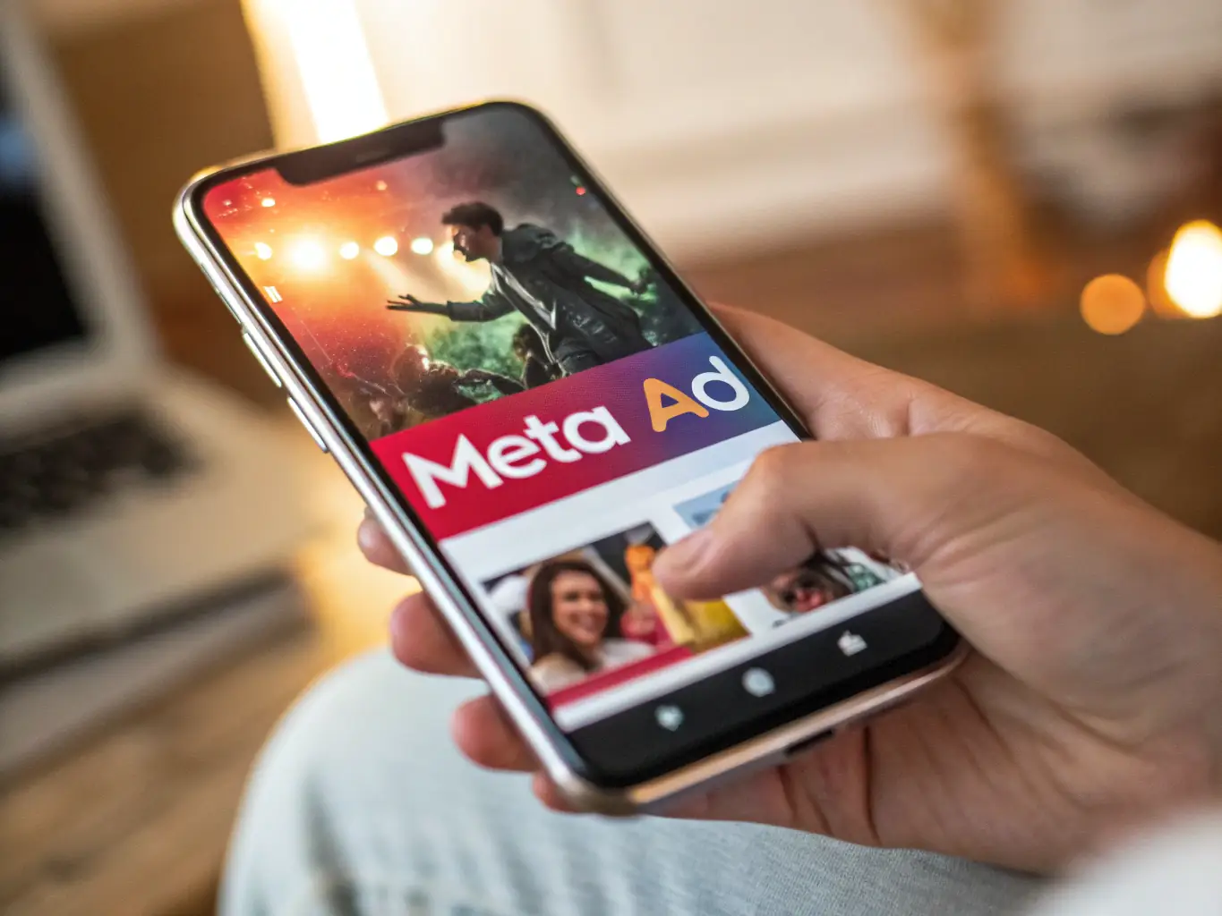 A dynamic Facebook ad campaign displayed on a smartphone, featuring compelling visuals and clear call-to-action buttons.